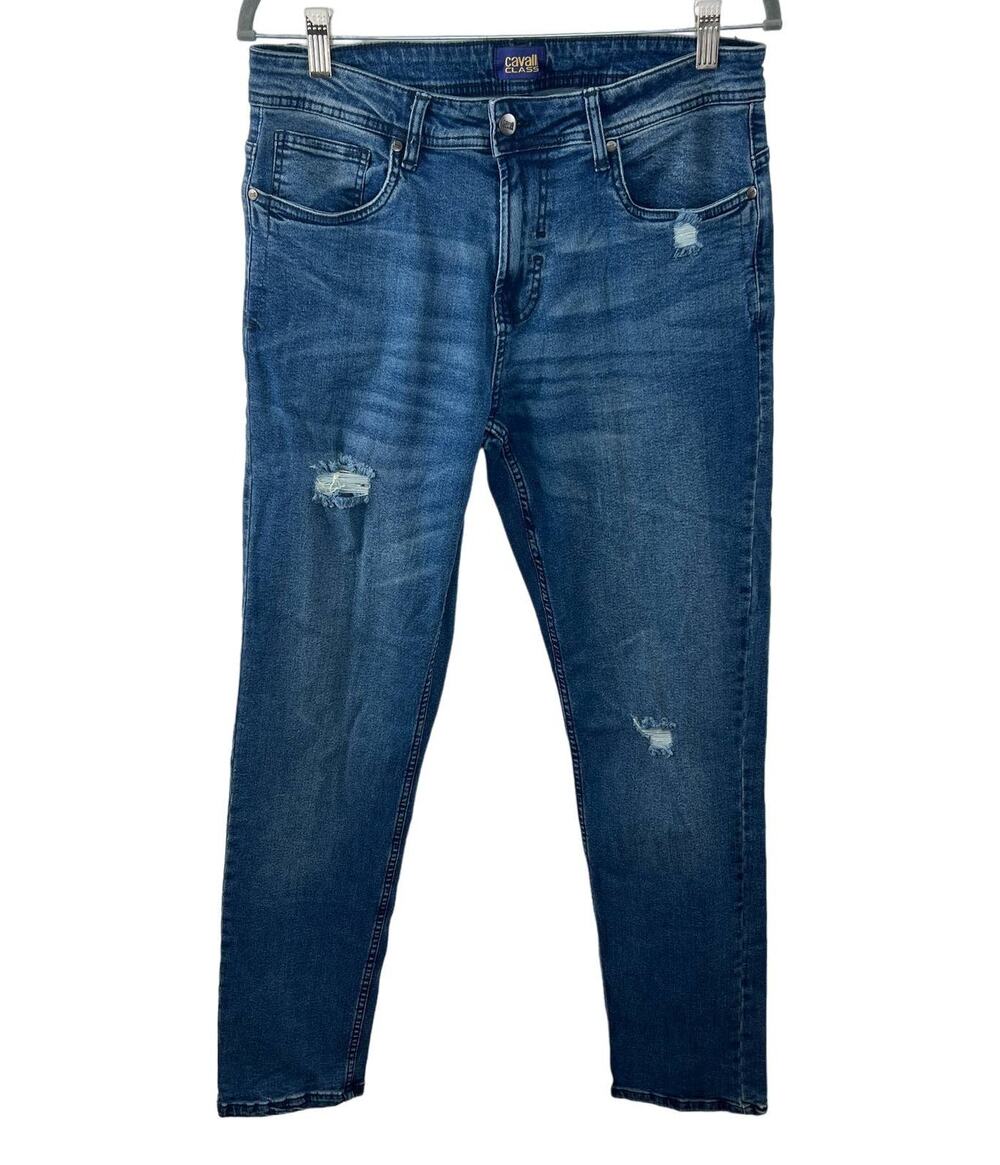 Class Roberto Cavalli Medium Wash Blue Distressed Skinny-Leg Jeans High Rise 32